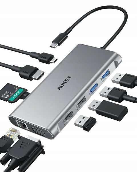 CB-C89 aluminiowy Hub USB-C | 10w1 | RJ45 Ethernet 10/100/1000Mbps ||||