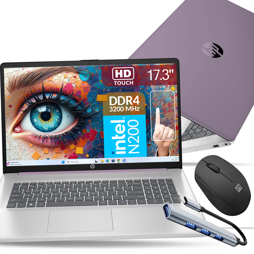 PORĘCZNY LAPTOP HP 17 INTEL N 16GB DDR4 1TB HD+ TOUCH W11 +MYSZ +HUB
