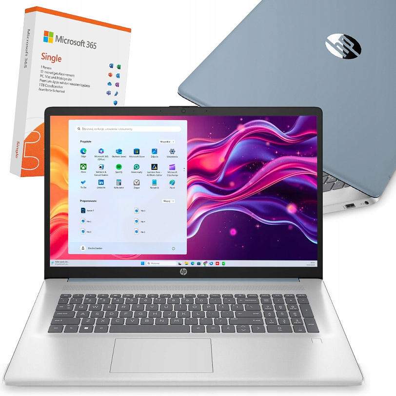LIMITOWANY LAPTOP HP 17 DUAL CORE 4GB DDR4 UFS HD+ BLK HDMI FP W11 + OFFICE