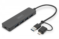 Hub USB 3.0/Koncentrator 4-portowy SlimLine USB A + adapter USB-C 5Gbps,
